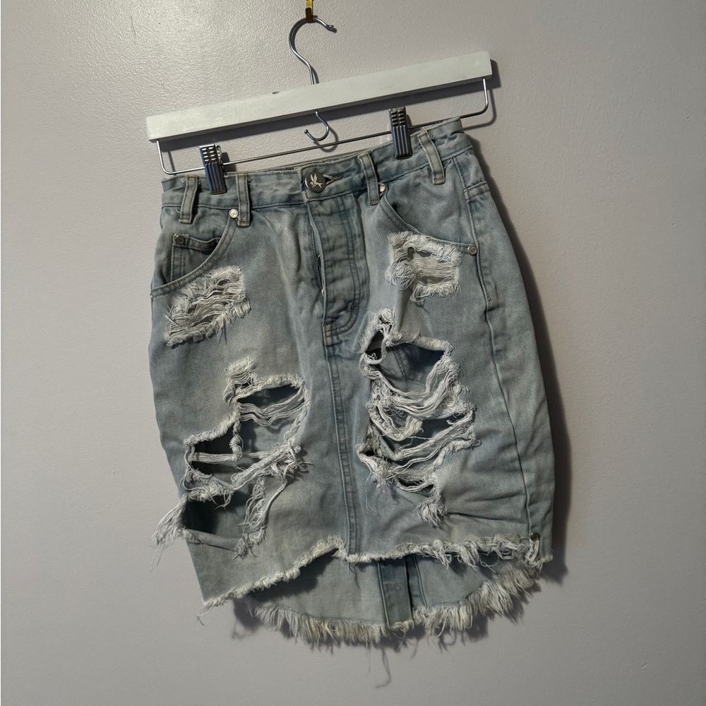 ONE TEASPOON DISTRESSED MIDI SKIRT HIGH WAISTED
